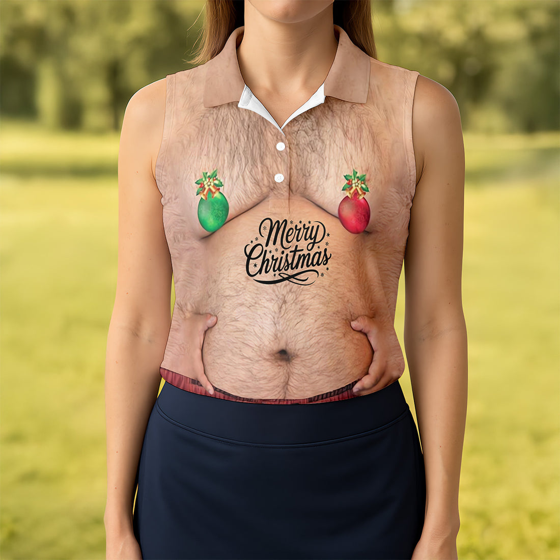 Funny Ugly Hairy Belly Women's Golf Tops, Christmas Golf Shirt, Ladies Golf Polos, Golfing Apparel