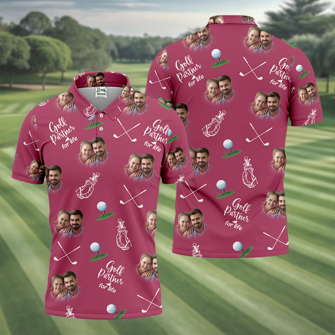Golf Partner For Life Custom Photo Pink Purple Golf Tops For Men, Valentines Golf Gift, Golf Gift For Men