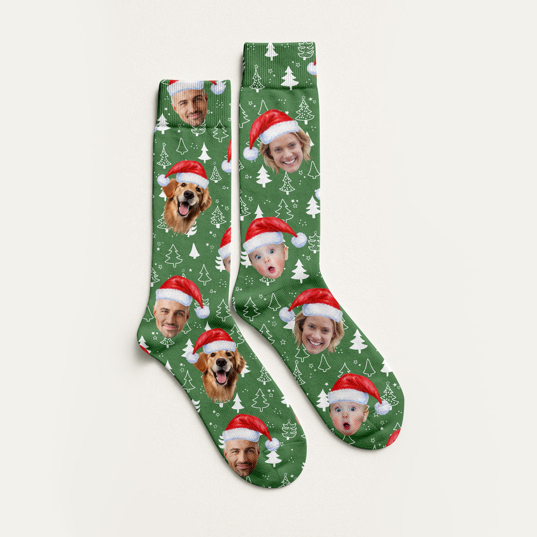 Custom Face Xmas Pine Tree Green Golf Socks, Christmas Golf Gift, Custom Golf Accessories