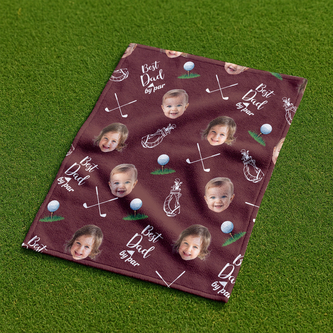Best Dad By Par Custom Face Microfiber Waffle Small Funny Golf Towel, Christmas Golf Gift