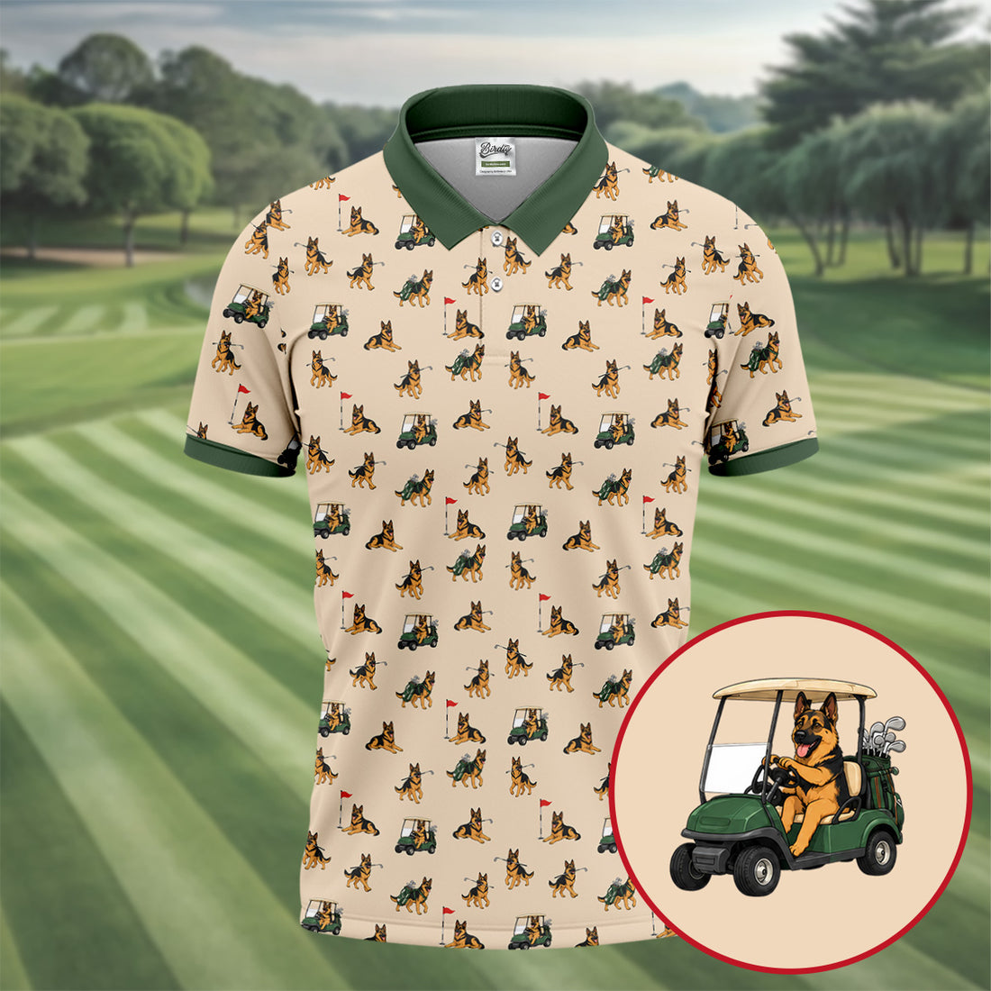 German Shepherd Golf Pattern Polo Shirt, Golf Shirts For Men, Mens Golf Apparel