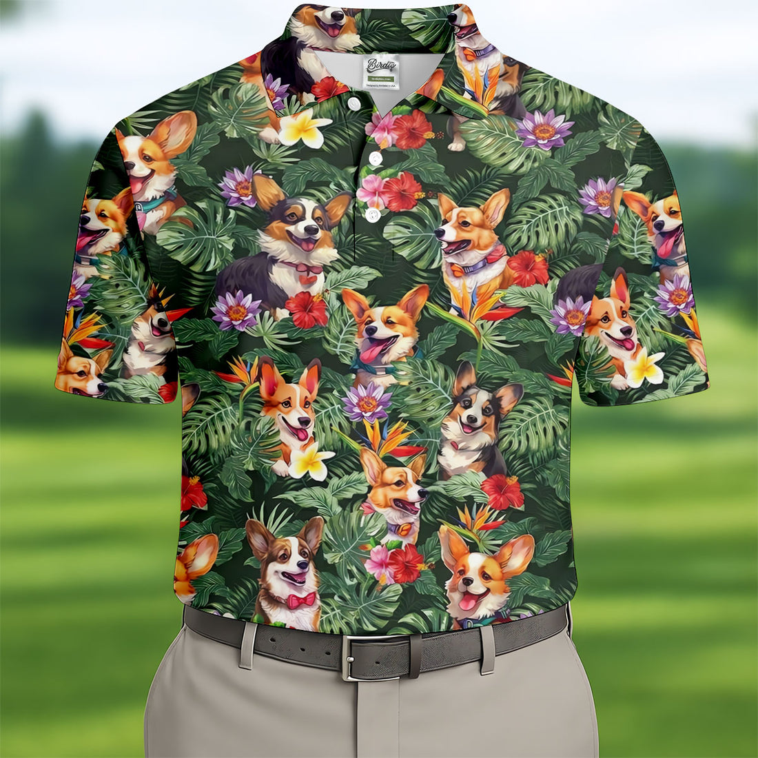 Tropical Corgi Dog Hawaiian Golf Polo Shirt, Hawaiian Golf Shirt, Golf Shirts For Men