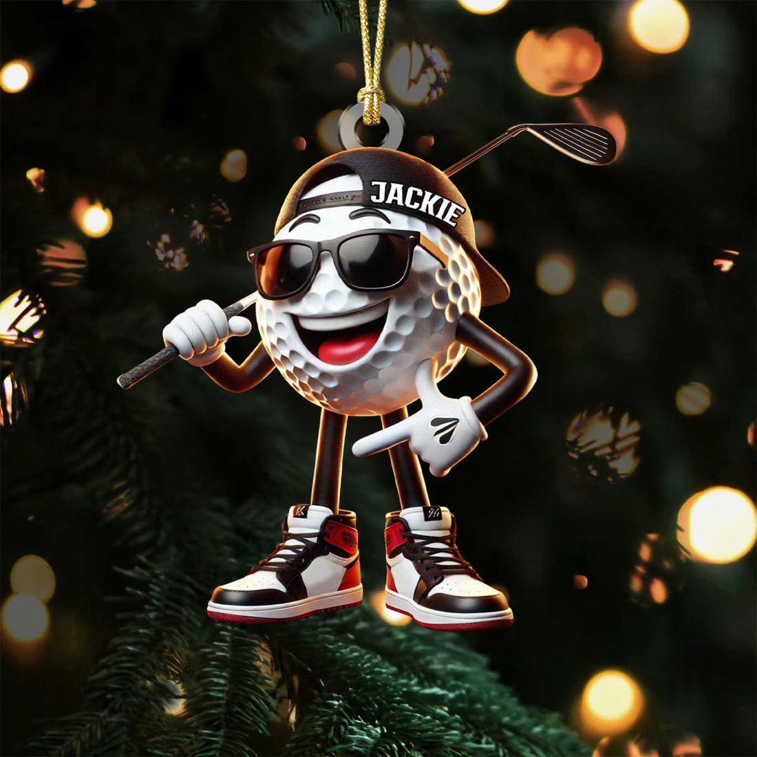Custom Name Cool Golf Ball Acrylic Ornament, Christmas Golf Gift, Golf Xmas Ornaments, Cool Golf Gift