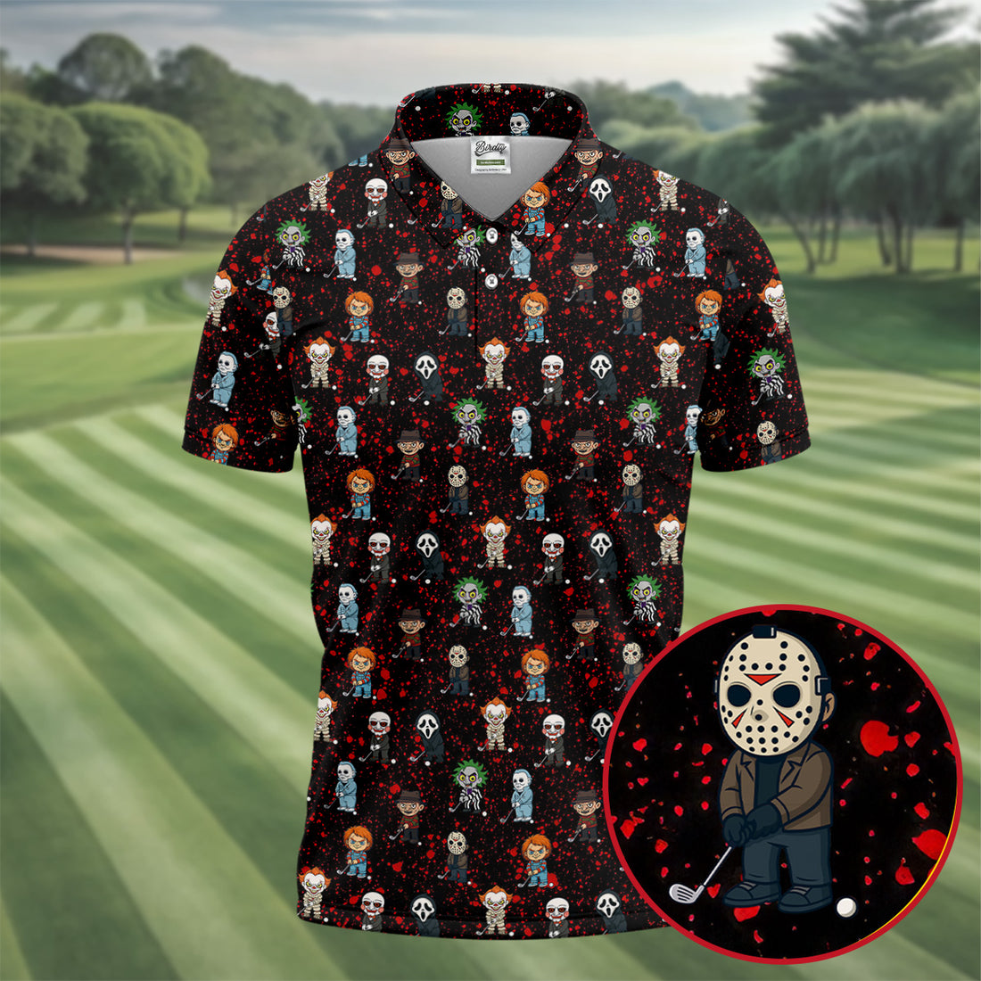 Black Horror Character Golf Polo Shirt, Men's Golf Polo, Hawaiian Golf Shirt
