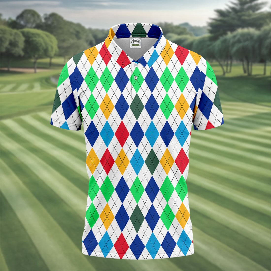 Colorful Argyle Golf Shirt, Classic Diamond Pattern Polo, Polo Shirts For Men