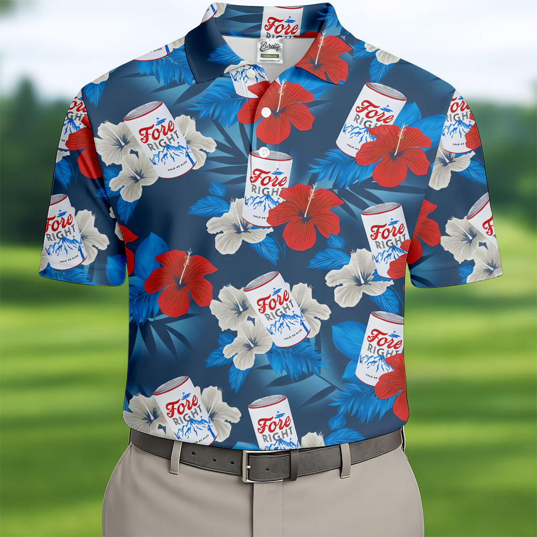 Fore Right Cold As Slice Golf And Beer Tropical Floral Golf Tops For Men, Golf Shirts For Men