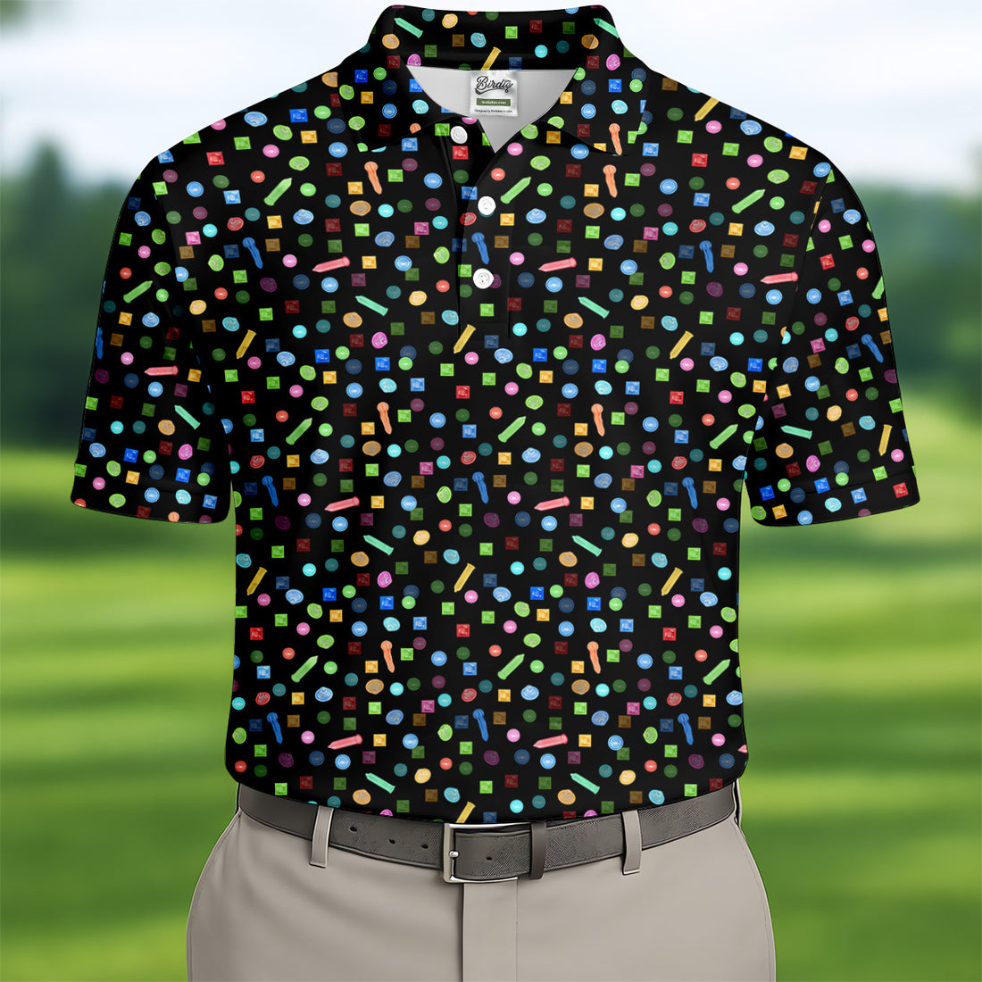 Colored Condoms Funny Style Black Golf Shirt, Golf Tops For Men, Valentines Golf Gift, Golf Gift For Men