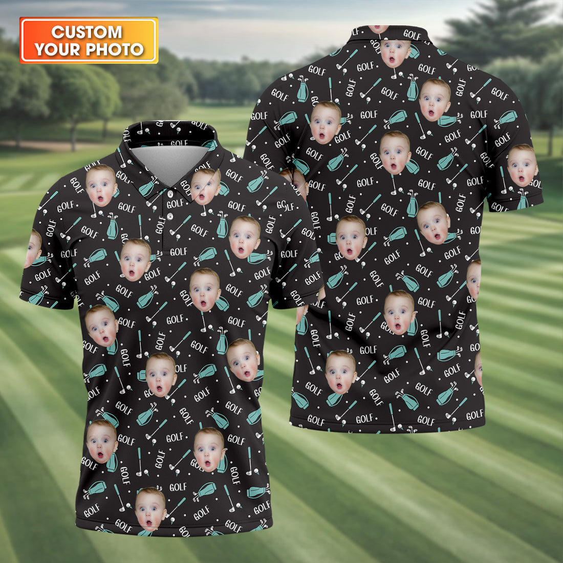 Custom Face Kids Photo, Funny Golf Shirt, Golf Shirt For Dad, Christmas Golf Gift