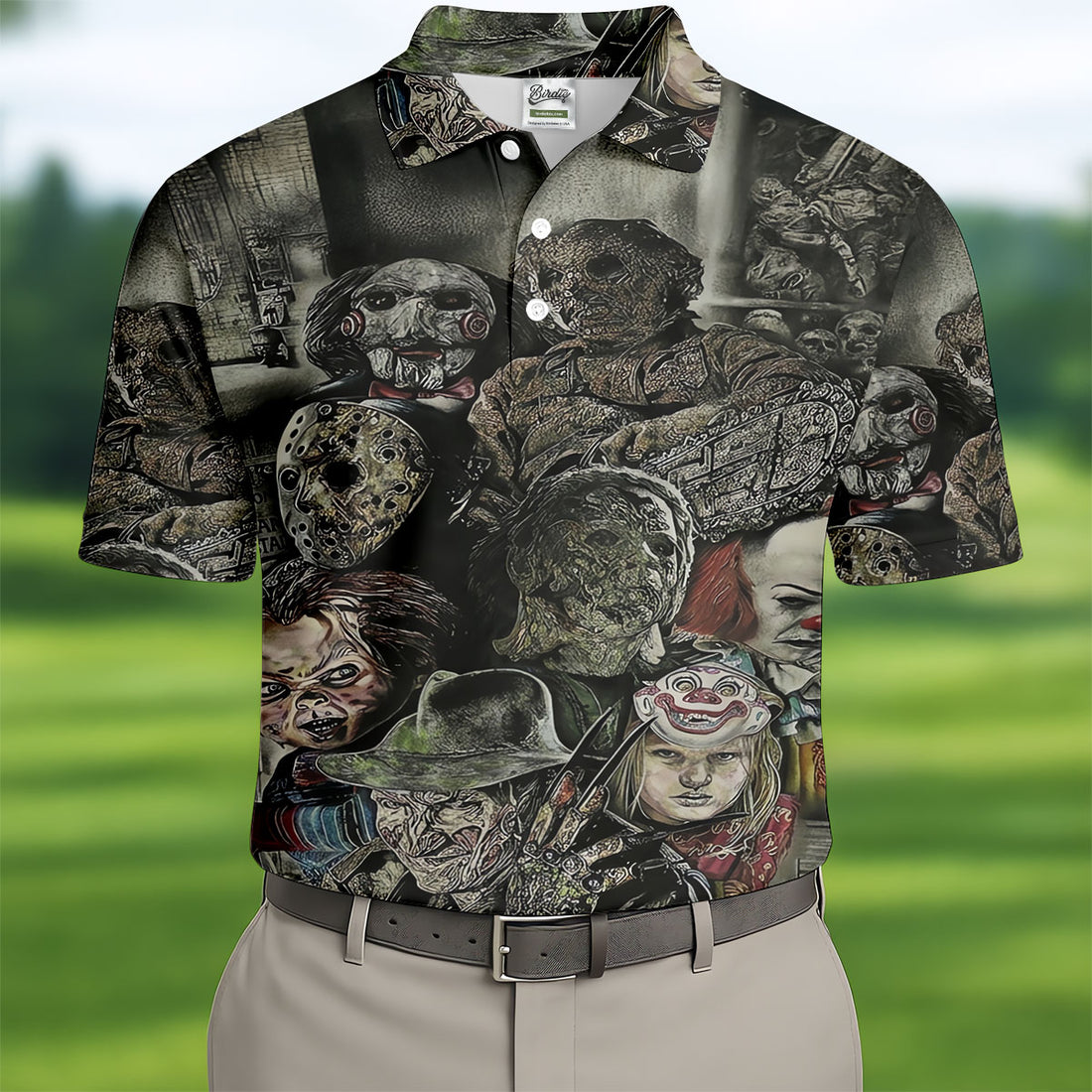 Horror Character Collage Golf Polo Shirt, Men's Golf Polo, Hawaiian Golf Shirt