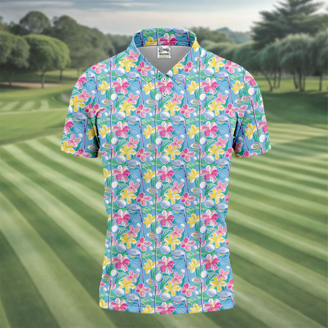 Tropical Floral Golf Clubs Hawaiian Golf Polo Shirt, Men's Golf Shirt, Golf Apparel For Men