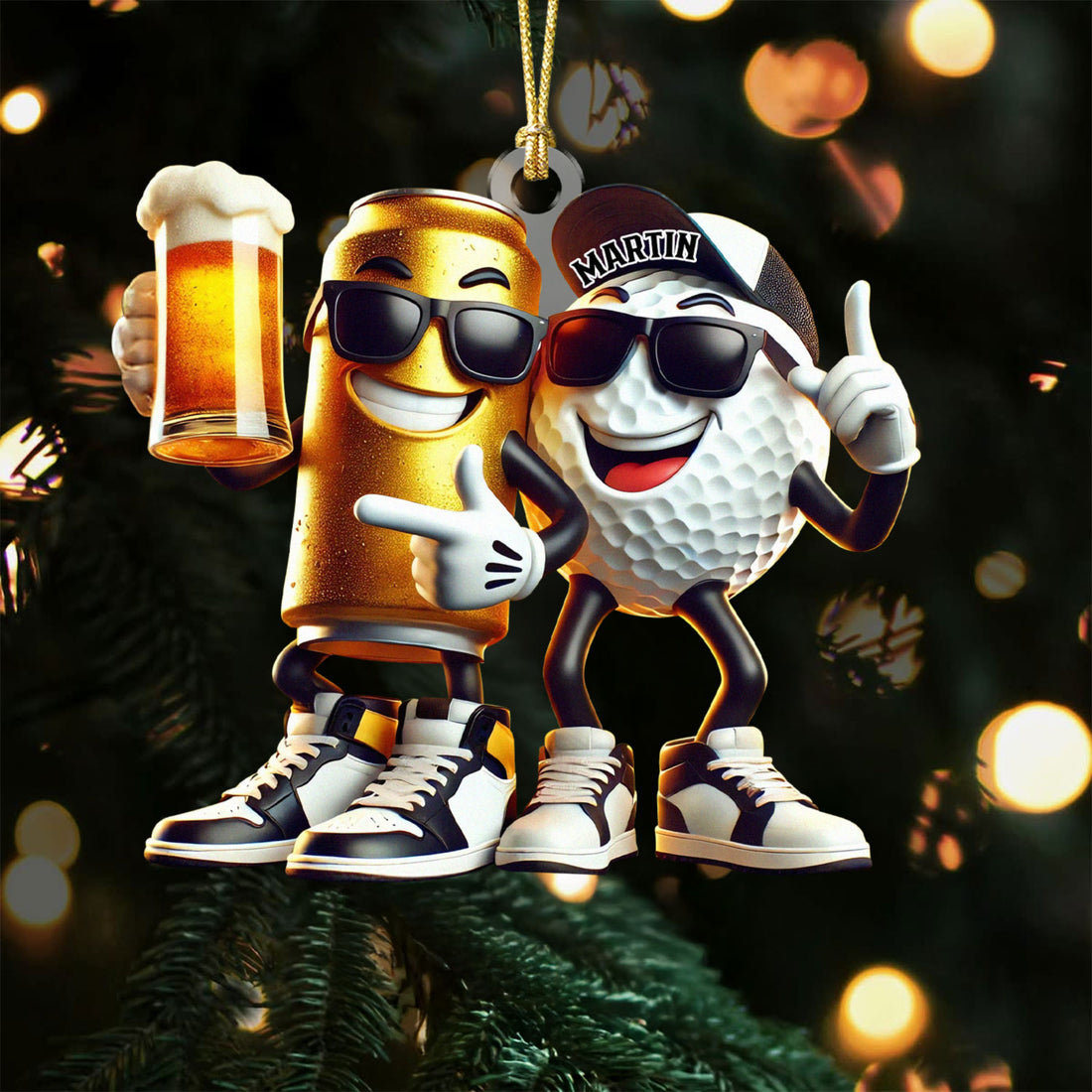 Funny Beer Golf Ball Ornament, Acrylic Ornament, Golf Xmas Ornaments, Christmas Golf Gift