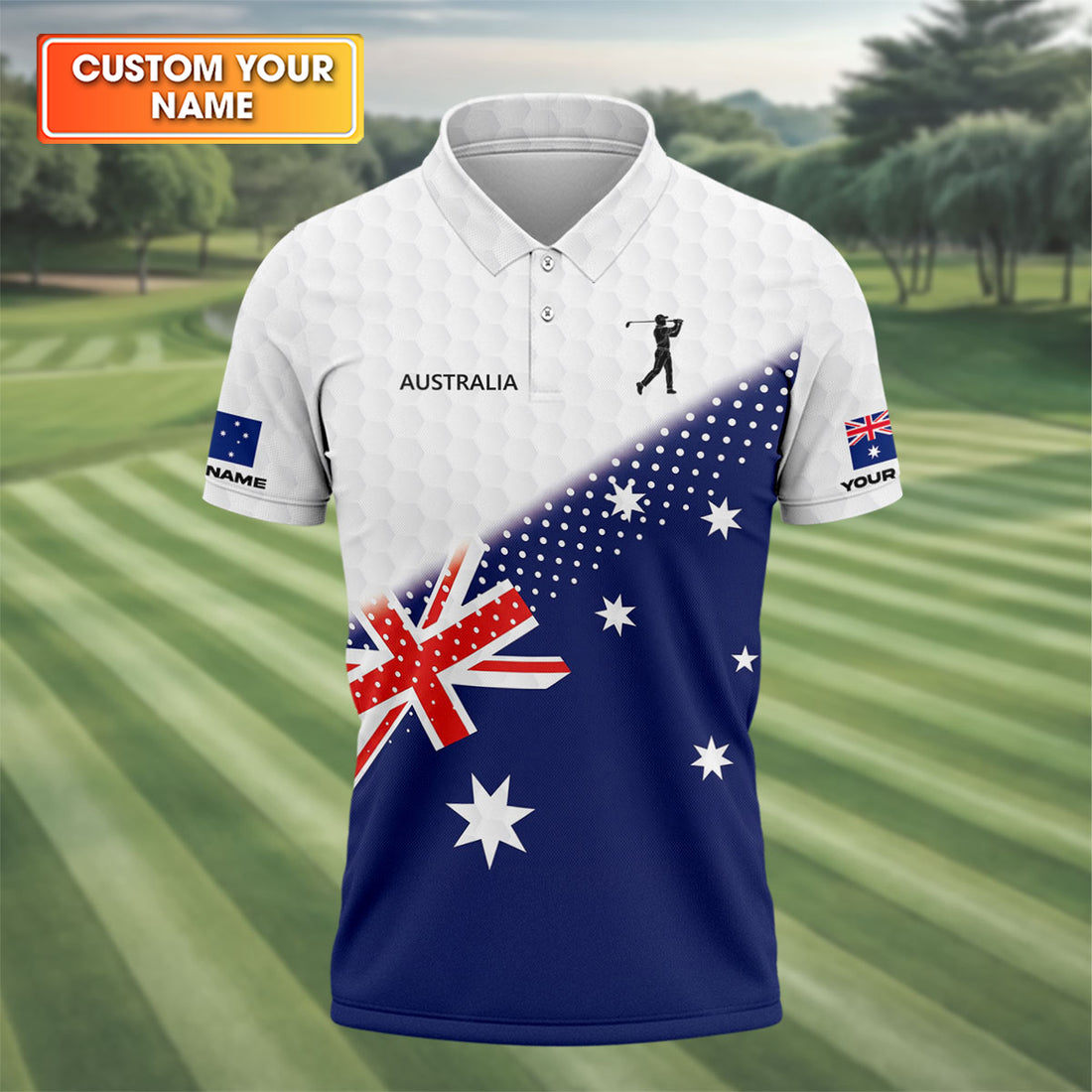 Golf Ball Pattern Australia Flag Print Men's Golf Top, Polo Shirts For Men, Golf Shirts For Men