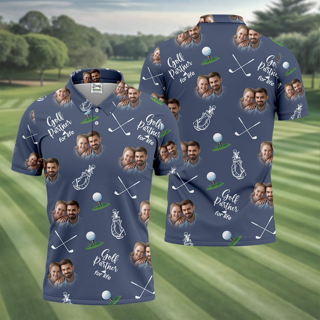 Golf Partner For Life Custom Photo Navy Golf Shirt, Valentines Golf Gift, Fun Golf Shirts For Men, Golf Gift For Men