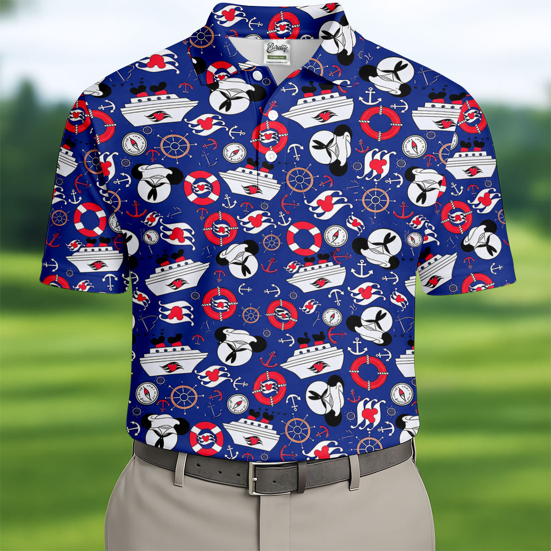 Nautical Cruise Pattern Golf Polo Shirt, Golf Apparel For Men, Long Sleeve Polo Shirts