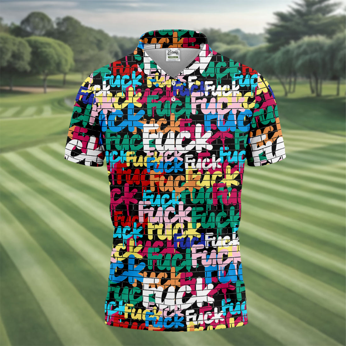 Bold Colorful Fuck Graffiti Typography Golf Shirt, Men's Golf Shirt, Golf Apparel For Men