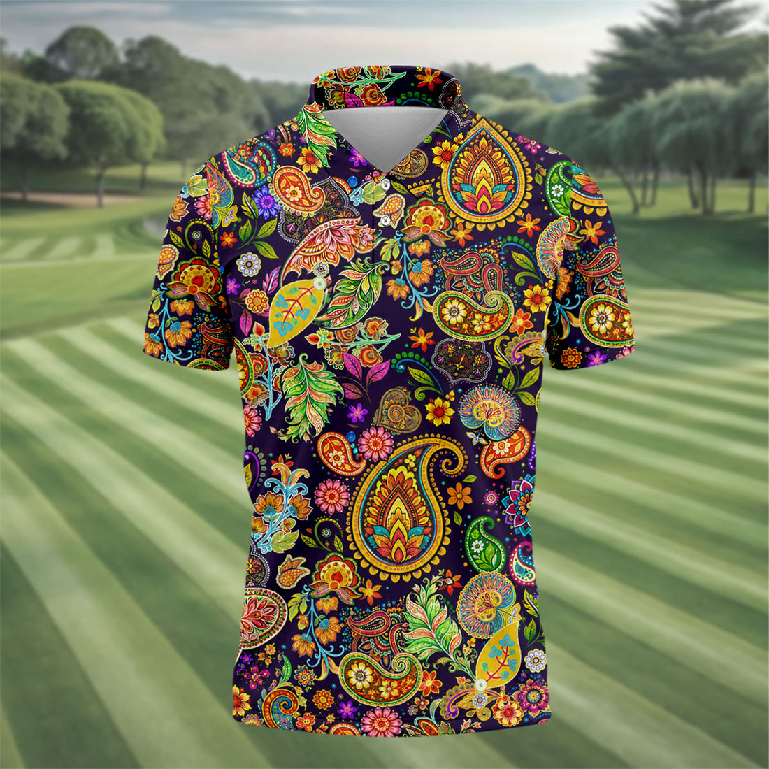Colorful Paisley Vintage Hawaiian Golf Shirt, Men's Golf Shirt, Polo Shirts For Men