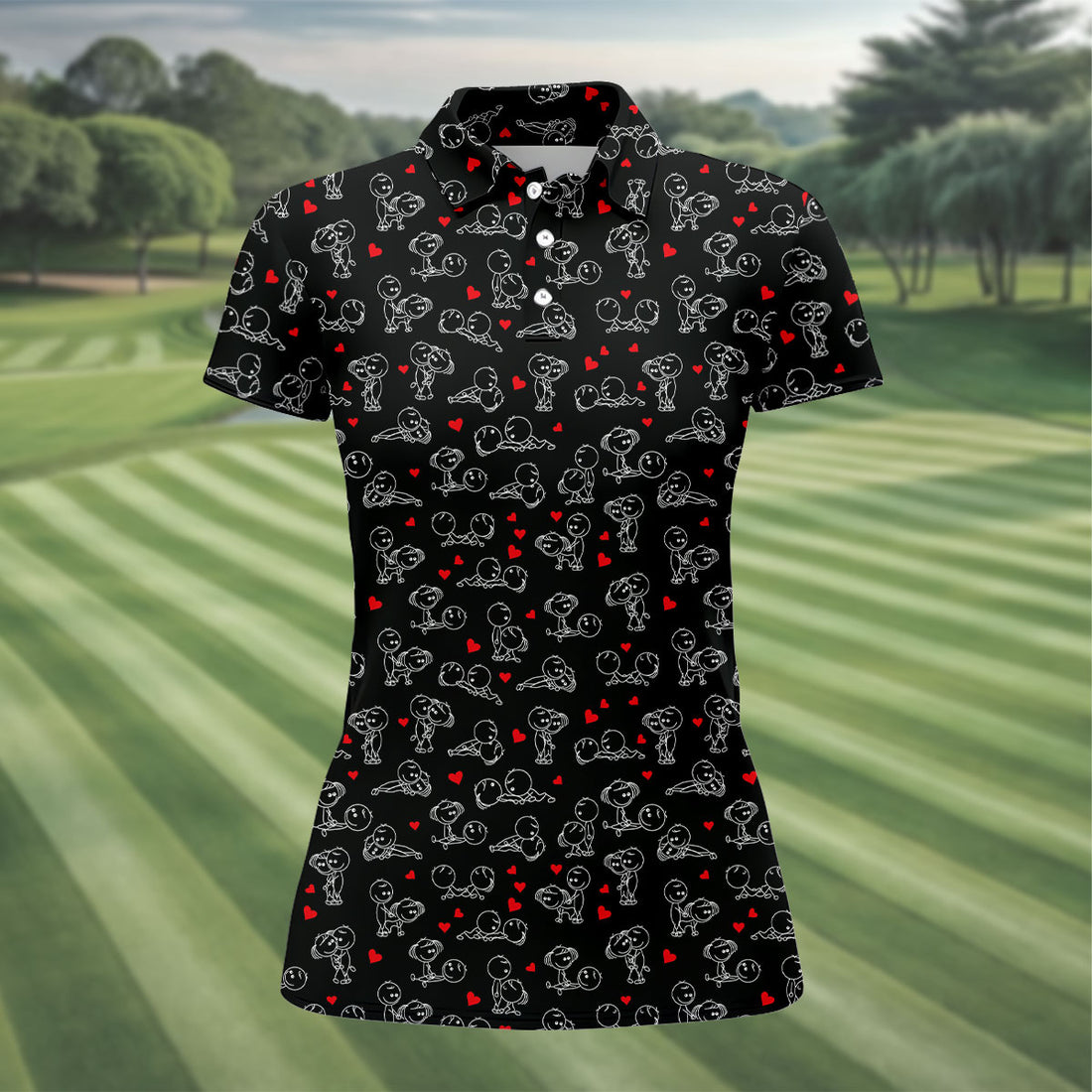 Naughty Position Stick Figure Couple Black Golf Shirt, Golfer Valentines Gift, Fun Women's Golf Shirts, Ladies Golf Shirts