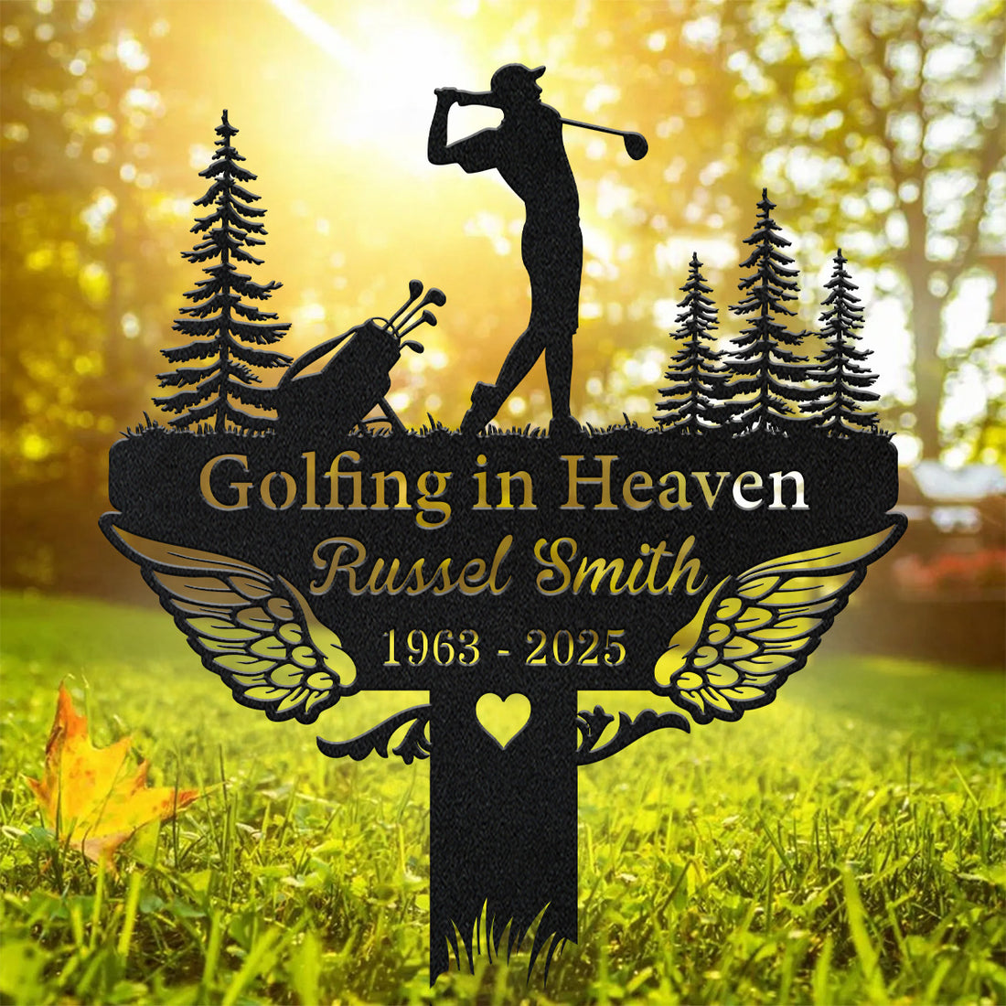 Golf Sign Golfing In Heaven, Custom Golfing Memorial Metal Stake, Golfer Grave Marker, Metal Stake