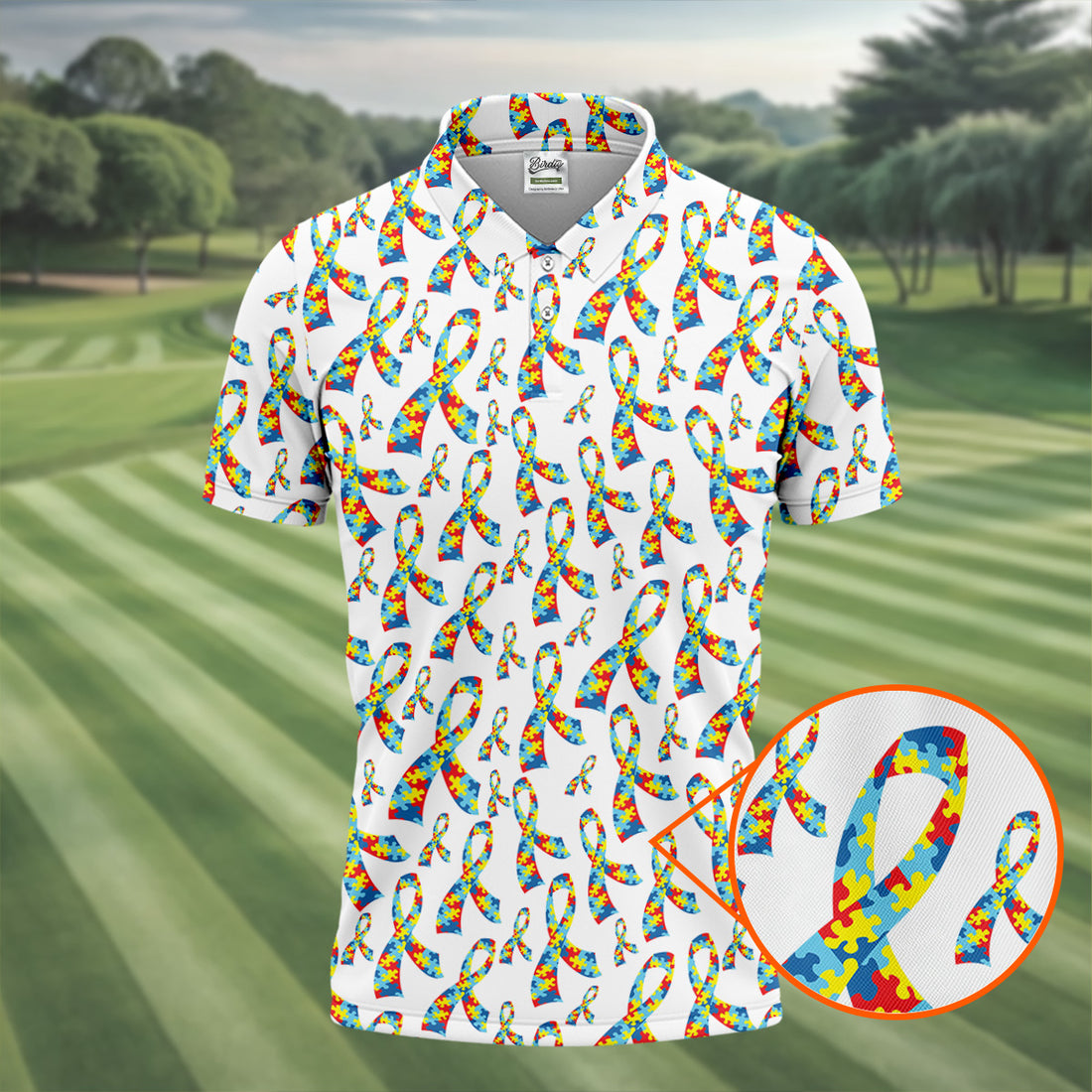 Autism Awareness Ribbon Golf Tops For Men, Autism Ribbon Polo Shirts For Men, Golf Shirts For Men