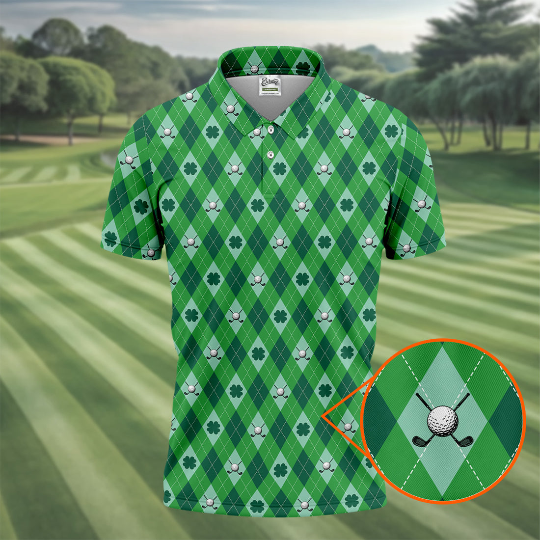 Lucky Four Leaf Clover Golf Ball Pattern Argyle Pattern St Patrick's Day Golf Shirt, Polo Shirts For Men