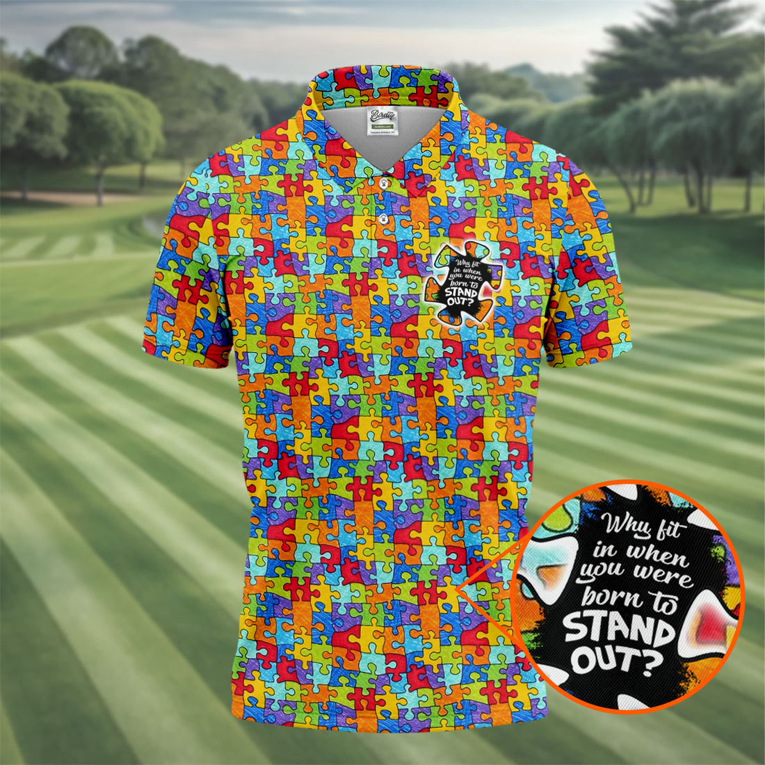 Why Fit In When You Were Born To Stand Out Autism Puzzle Golf Tops For Men, Golf Shirts For Men