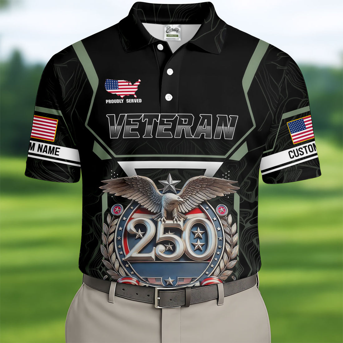 Personalized Veteran America 250 Polo Shirt Gray Accent, Golf Polo Shirts For Men, Mens Golf Shirts