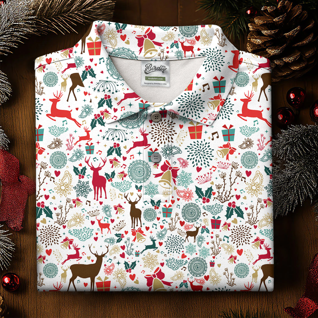 Vintage Reindeer White Christmas Golf Tops For Men, Gift Christmas Golf Shirt Polos, Men Golf Apparel