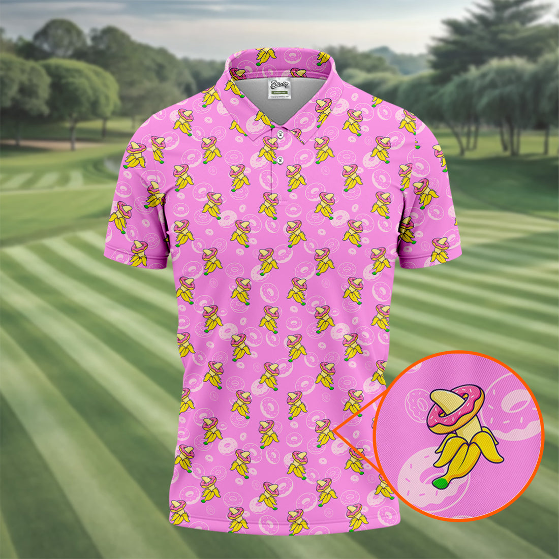 Banana And Donut Dirty Naughty Fun Golf Shirts For Men, Valentines Golf Gift, Hot Pink Color Polo Shirts For Men