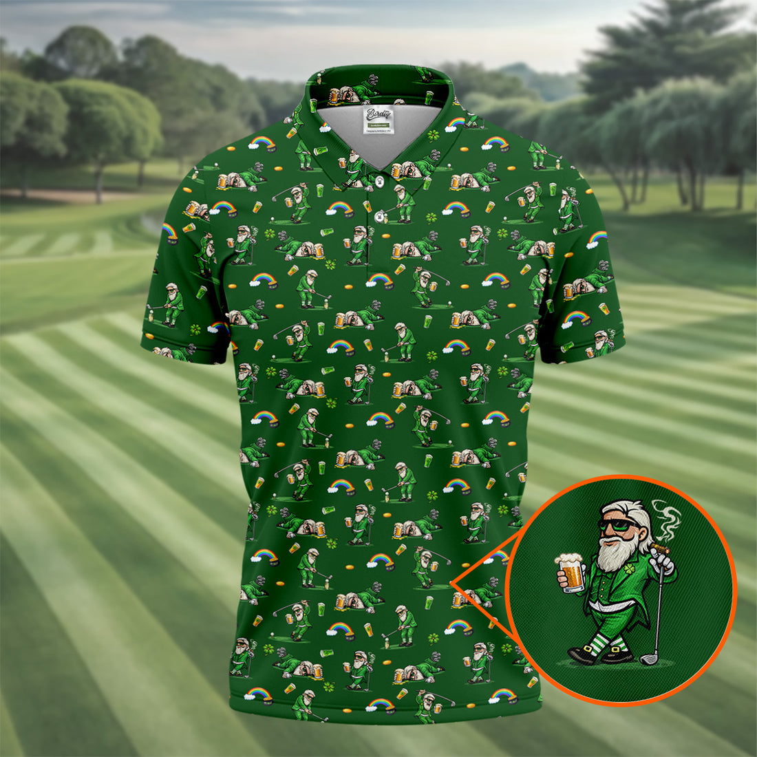 St Patrick's Day Leprechaun Character Golf And Beer Green Golf Shirt, Fun Golf Shirts For Men, Polo For Men