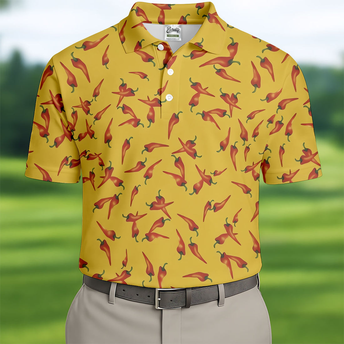 Red Chilli Yellow Hawaiian Golf Shirt, Summer Vibe Golf Shirts For Men, Polo Shirts For Men
