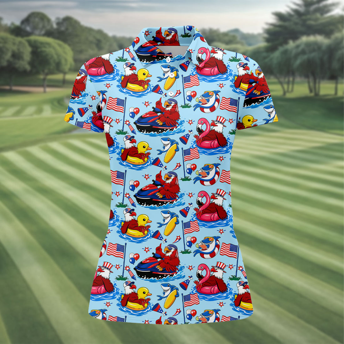Eagle Pool Party Polo Shirt, 250 Years USA Patriotic Golf Shirt, 4th Of July Golf Shirt, Golf Tops For Women, Golfing Apparel