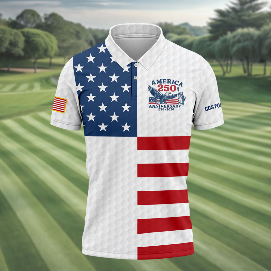 America 250 Anniversary Golf Ball Pattern Patriotic Golf Shirt, 4th Of July Golf Shirts For Men