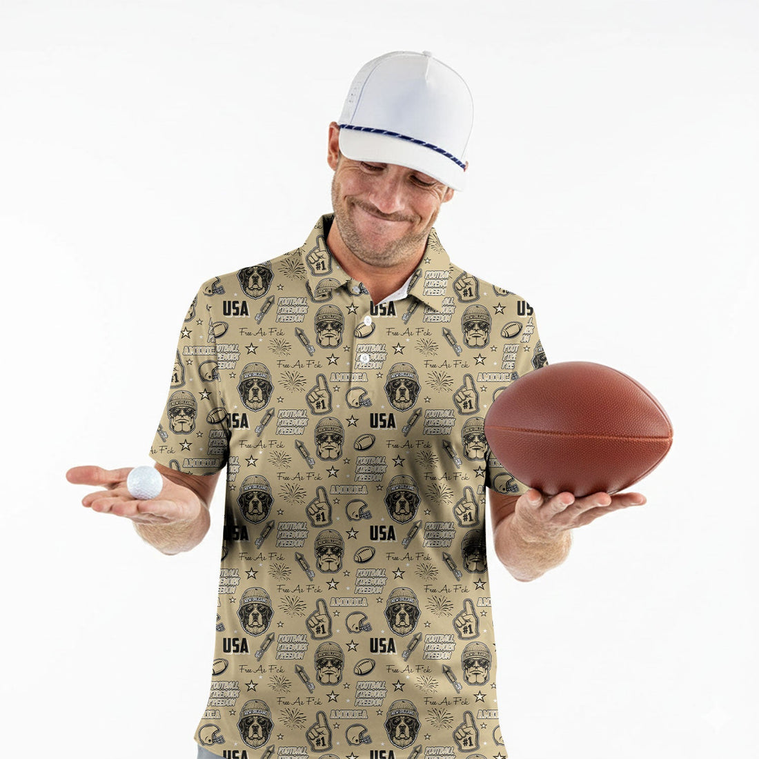 Saint Bernard Dog Prominent Chin Man Beige Sport Polo, American Football League Gift Ideas For Football Fans