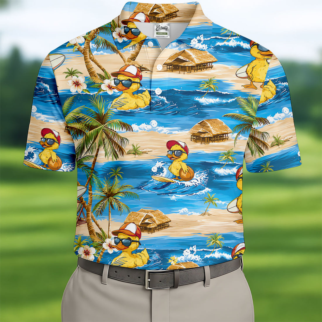 Funny Duck Hawaiian Golf Shirt, Summer Ocean Men's Golf Shirt, Polo Shirts For Men