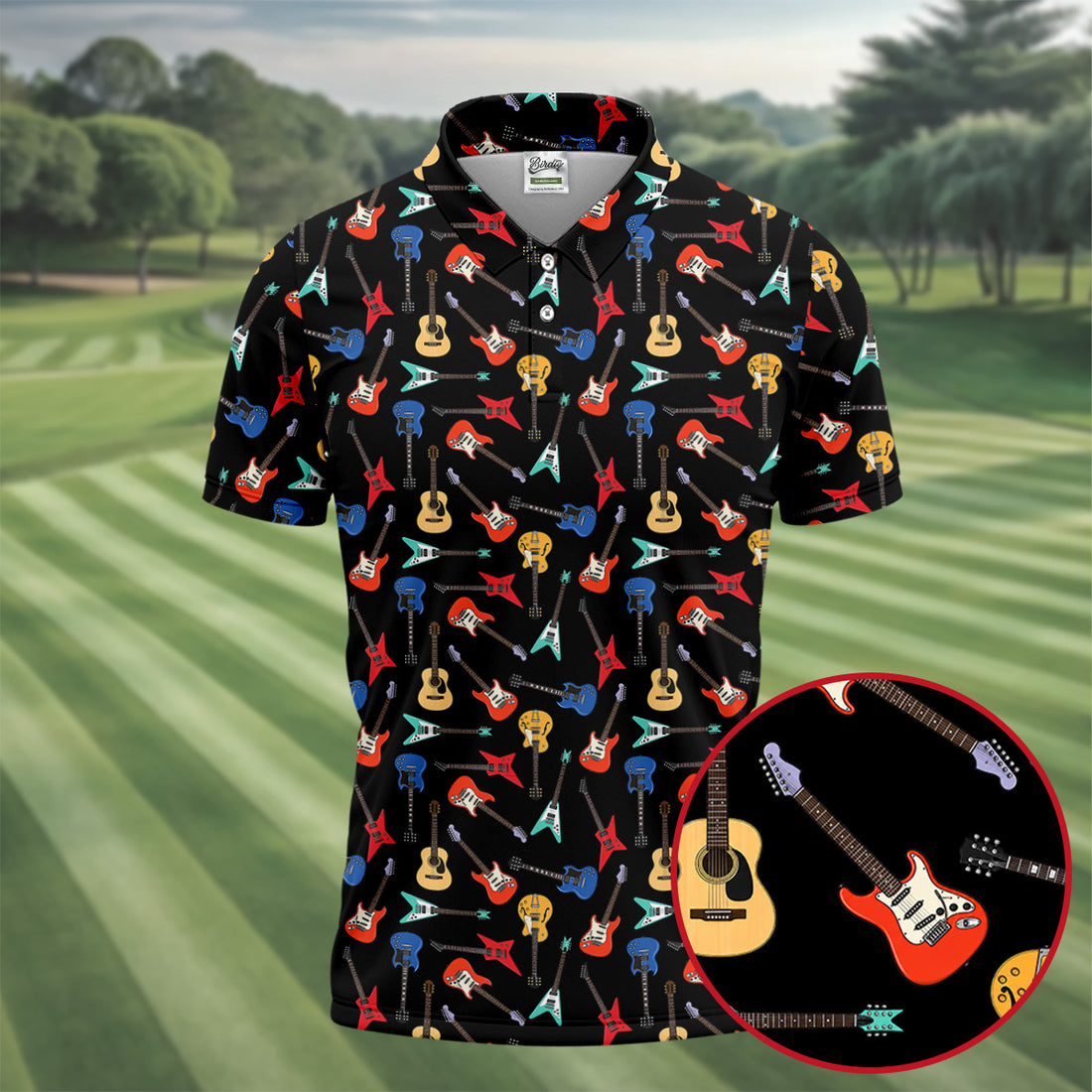 Electric Guitar Pattern Black Golf Shirt, Men's Golf Shirt, Mens Polo Shirts, Golf Polo Shirts For Men