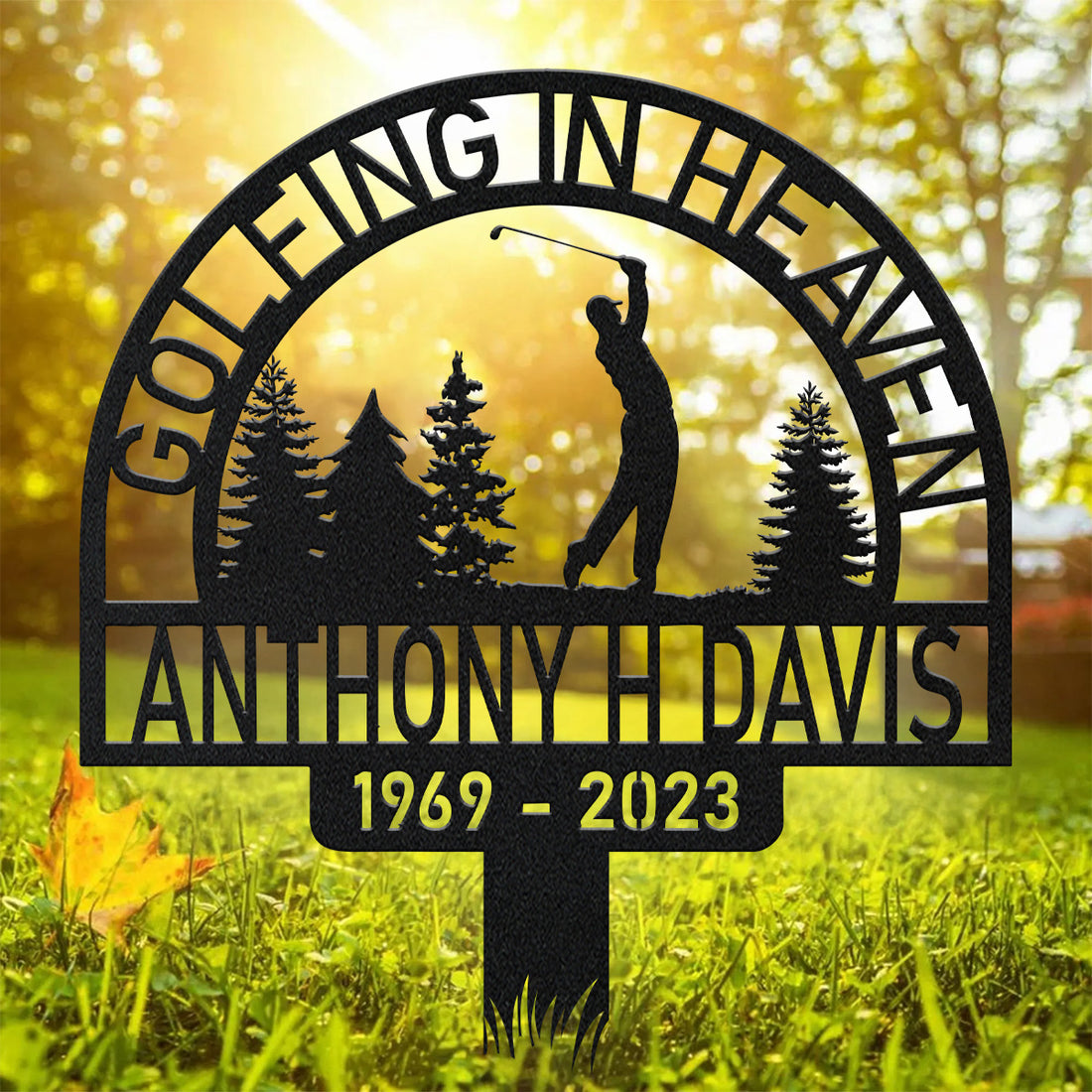 Golfing In Heaven Golf Sign, Custom Golfing Memorial Metal Stake, Golfer Grave Marker, Metal Stake