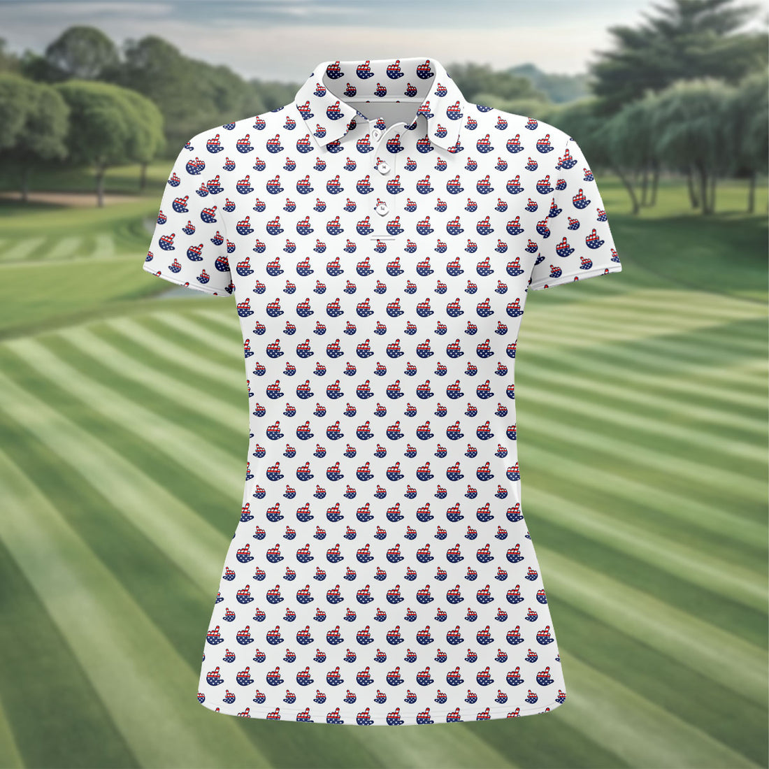 Funny Middle finger US Flag Pattern 250th Anniversary White Golf Shirt, 4th Of July Women Golf Top