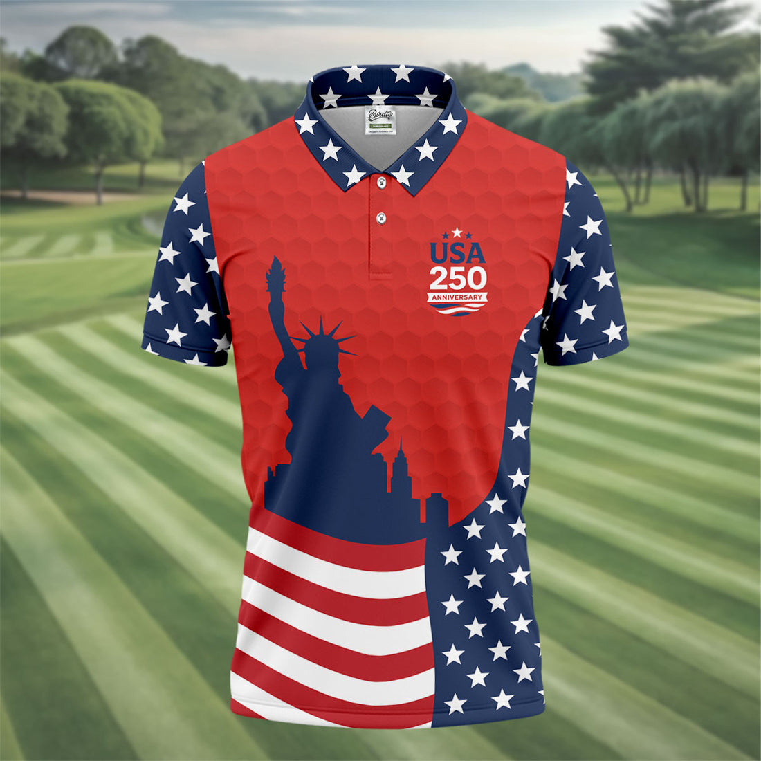 USA 250 Anniversary Statue Of Liberty Red Golf Shirt, Patriotic Golf Shirt, 4th Of July Golf Shirts For Men