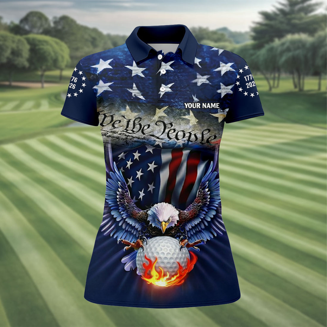 We The People Eagle Golf Ball 250th Anniversary USA 1776-2026 Ladies Golf Tops, 4th Of July Golf Shirt For Women