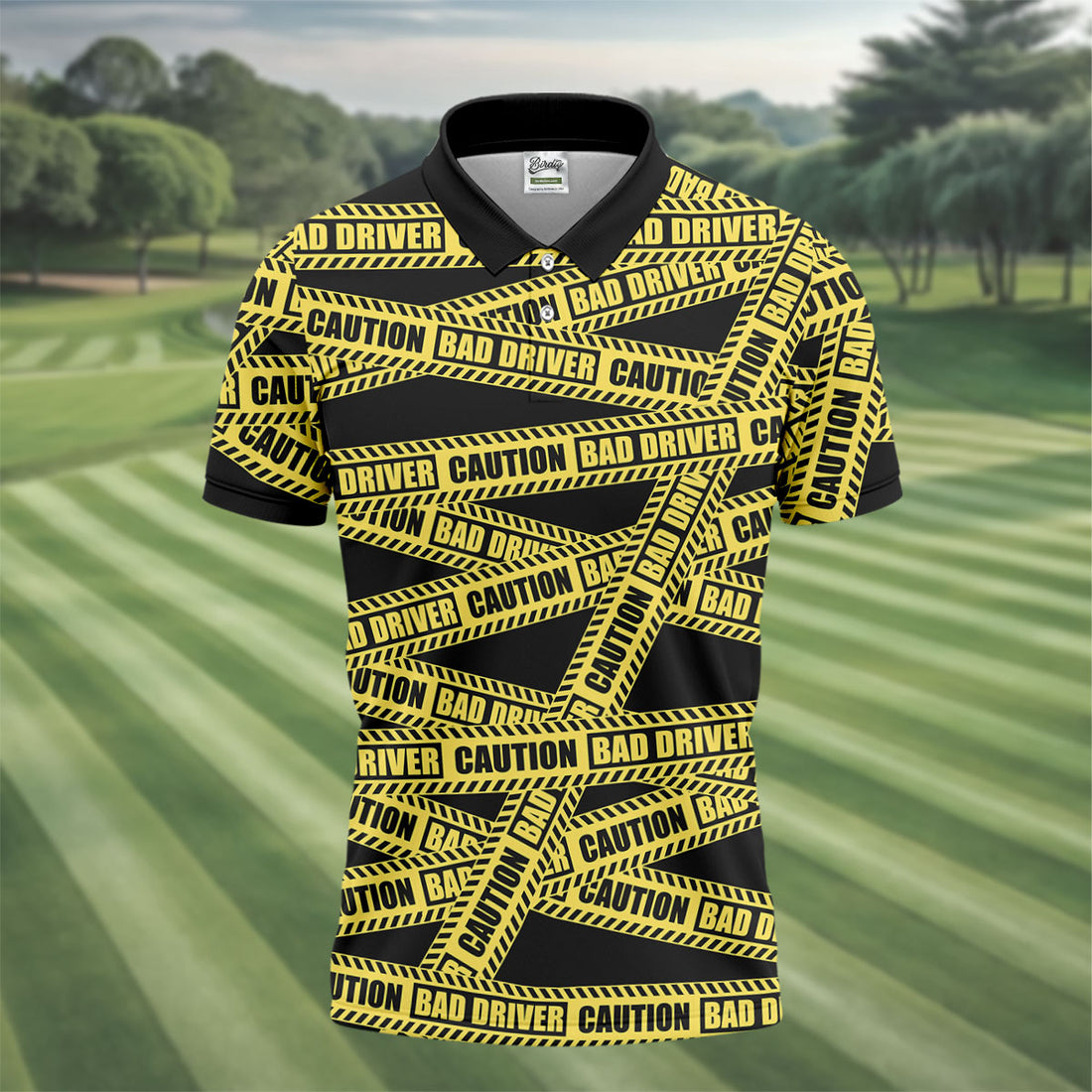 Funny Bad Driver Caution Tape Golf Polo Shirt, Golf Shirts For Men, Printed Golf Shirts