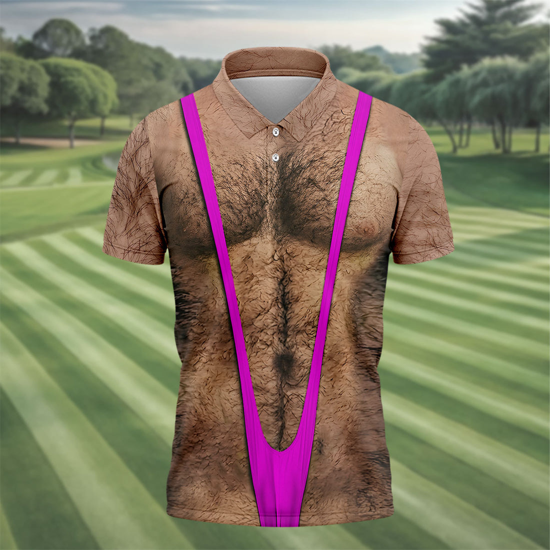 Funny Hairy Chest Purple Suspender Golf Shirt, Funny Golf Shirt, Men's Golf Shirt, Polo Shirts For Men