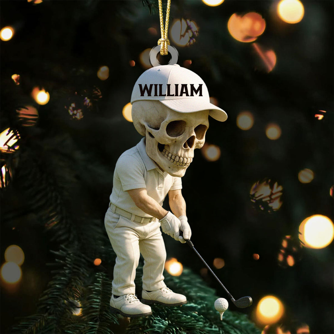 Skeleton Golfer With White Golf Outfit Acrylic Ornaments, Golf Christmas Gifts, Funny Golf Presents