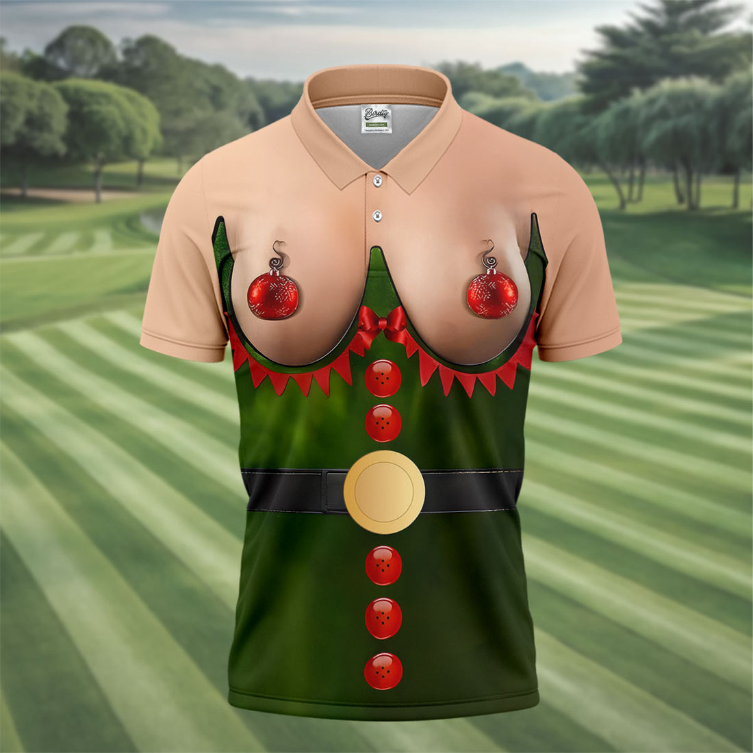Funny Naughty Elf Costume Men's Golf Shirt, Ugly Christmas Shirt, Christmas Golf Shirt