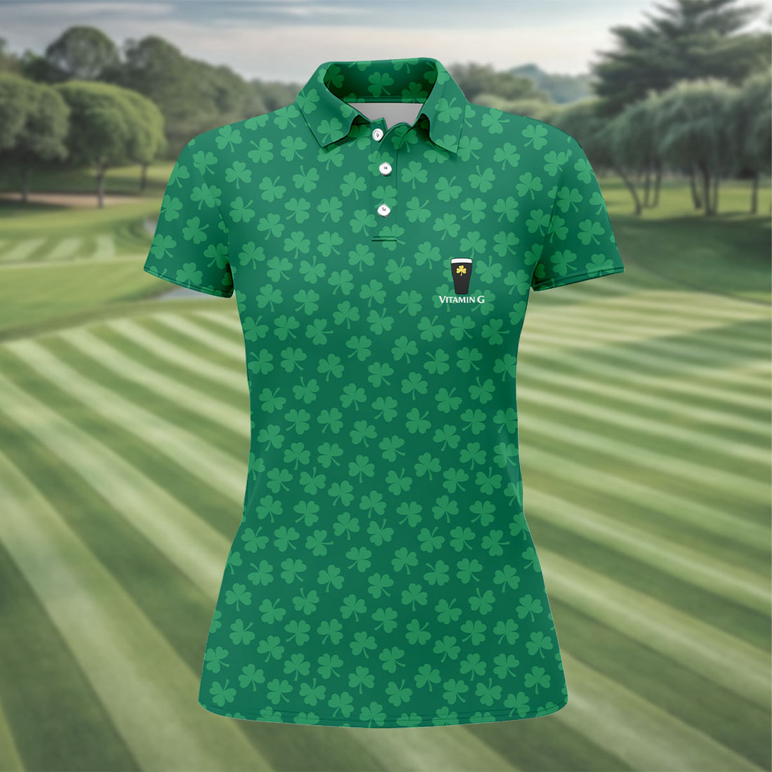 Vitamin G Shamrock Pattern Golf And Beer Green Golf Shirt, St Patrick's Day Golf Shirt, Women's Golf Shirts