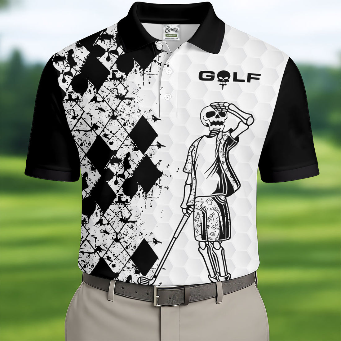 Golf Skeleton Splatter Effect Argyle Pattern Golf Tops For Men, Father's Day Golf Gift