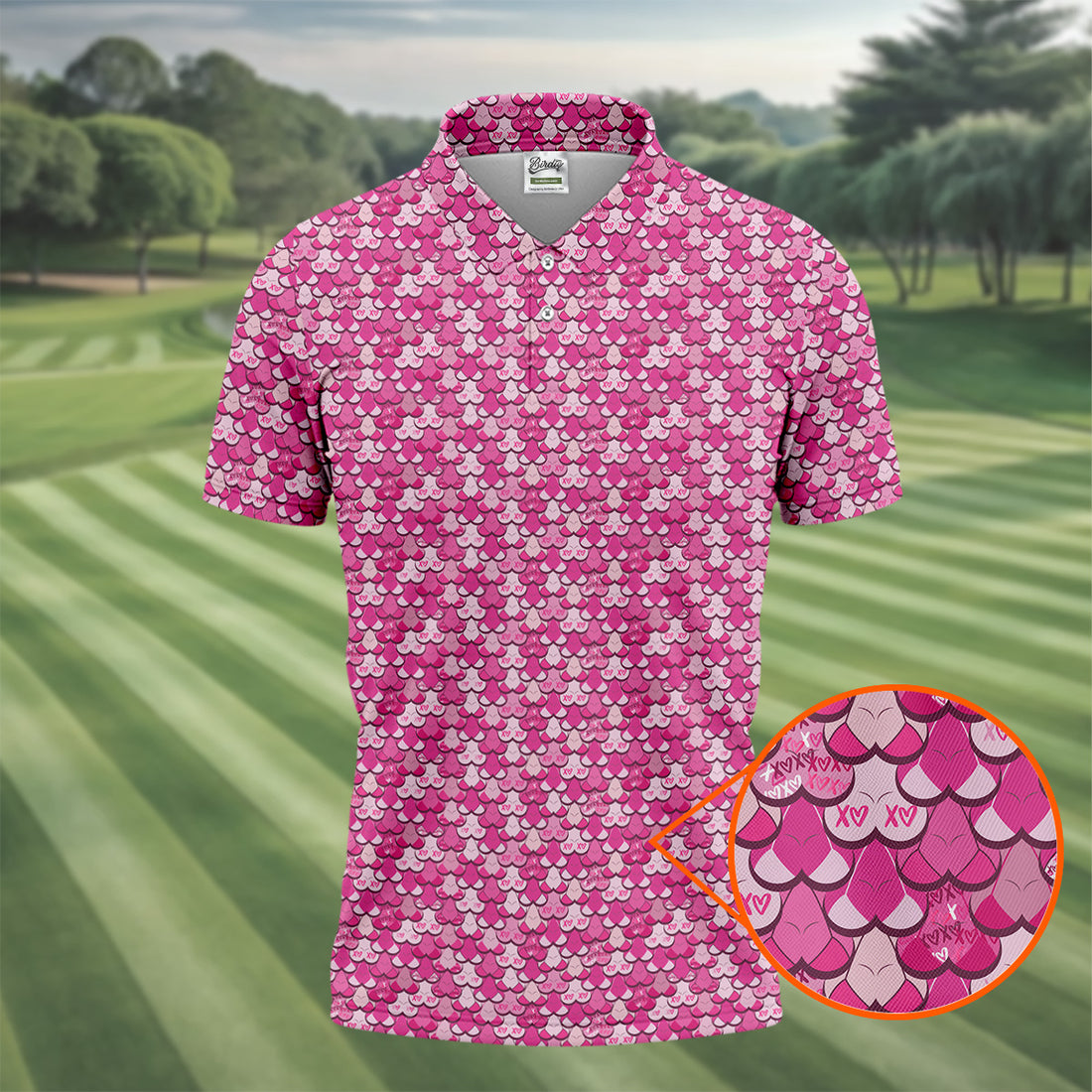 Naughty Fun XOXO Pink Golf Tops For Men, Valentines Golf Gift, Golf Gift For Men, Golf Shirts For Men