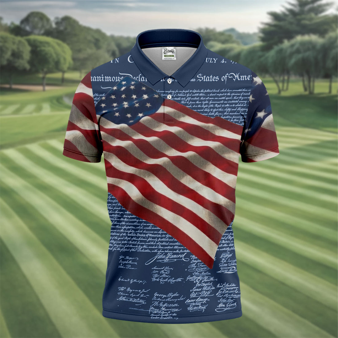 Patriotic American Flag Declaration Of Independence 4th Of July Navy Golf Shirt, 250th Anniversary Polo Shirts For Men