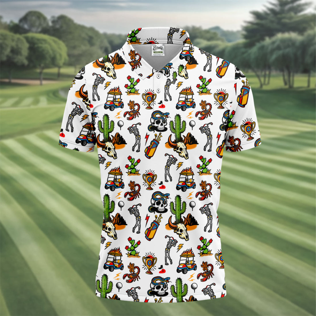 Southwestern Desert Golf Icons Pattern Polo Shirt, Mens Golf Shirts, Hawaiian Golf Shirt