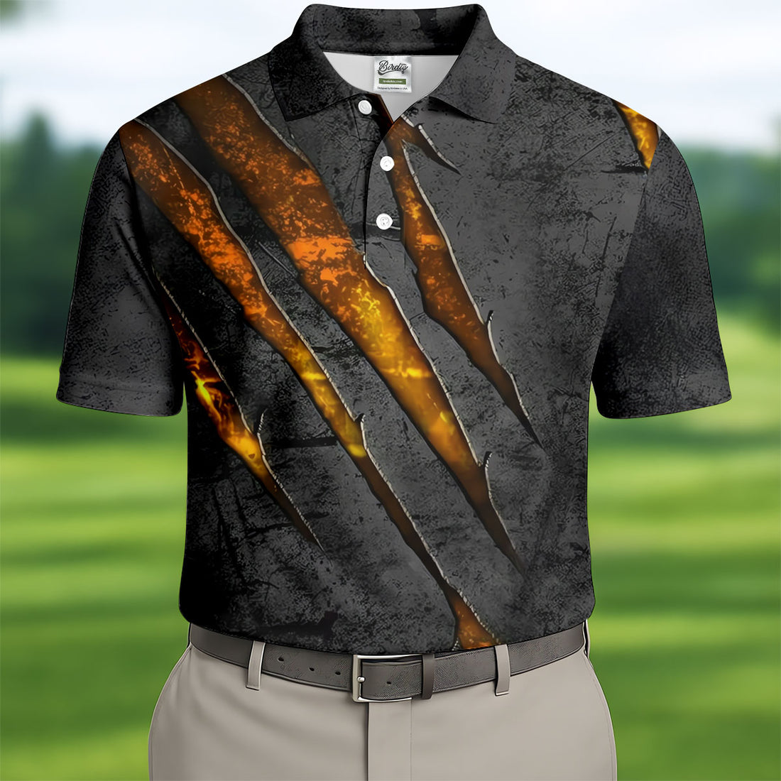 Yellow Claw Marks Hawaiian Golf Shirt, Scratch Print Men's Golf Shirt, Polo Shirts For Men
