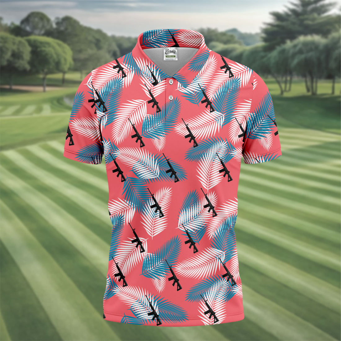 Freedom Lifestyle Green And Pink Hawaiian Golf Shirt, Golf Tops For Men, Golf Shirts For Men